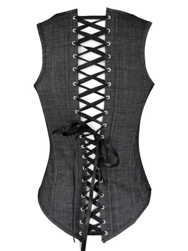 Black Halter Corset Open Breasts With Vertical Stripes